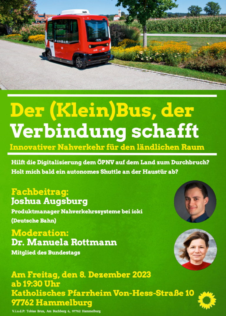 „Innovativer Nahverkehr im ländlichen Raum“ mit Manuela Rottmann MdB & ioki (Deutsche Bahn) in Hammelburg