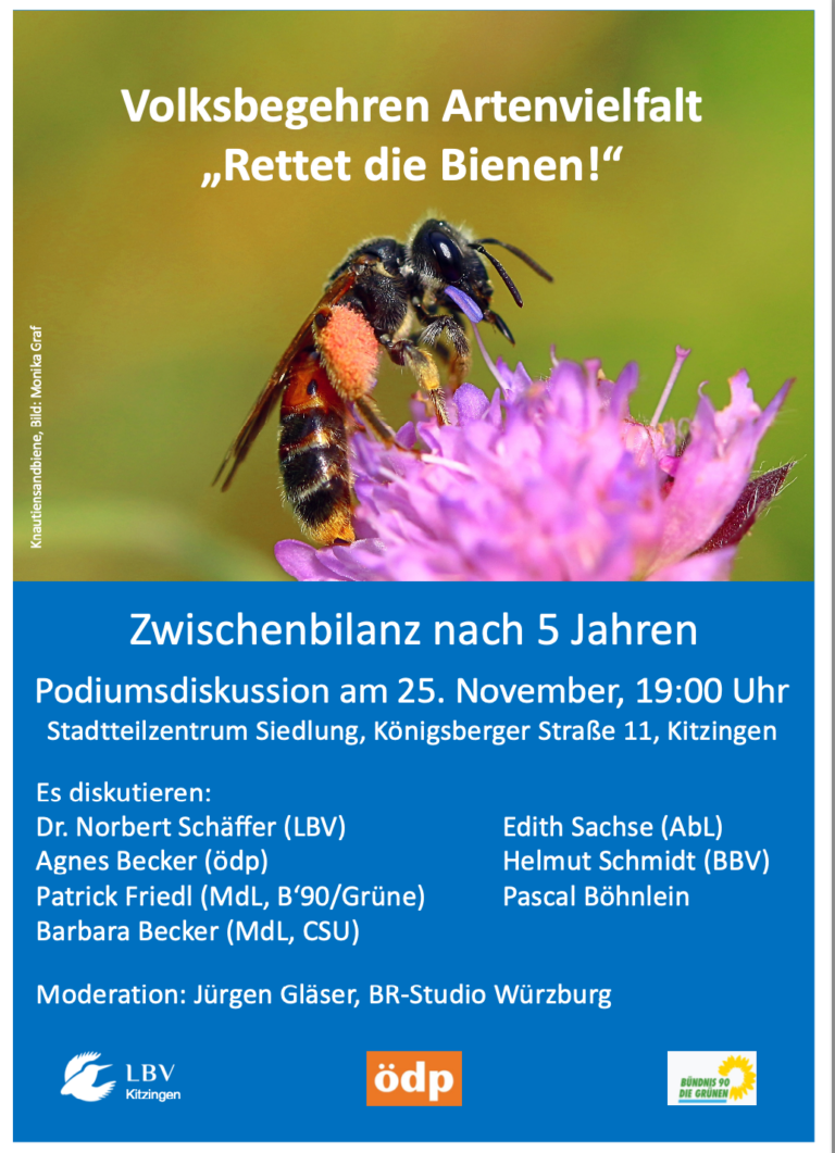 Podiumsdiskussion: 5 Jahre Volksbegehren „Rettet die Bienen“ in Kitzingen