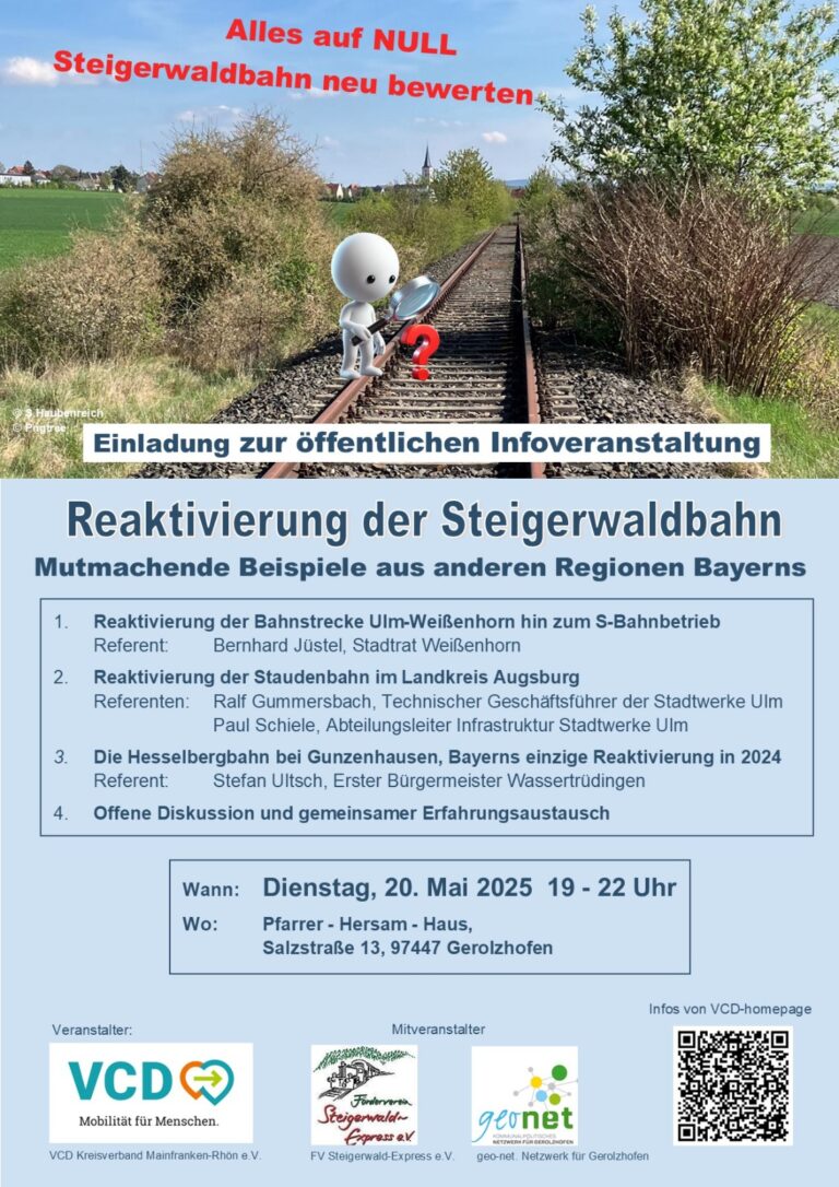 Steigerwaldbahn-Infoabend von geo-net, VCD und Förderverein: „Mutmachende Beispiele aus anderen Regionen Bayerns“